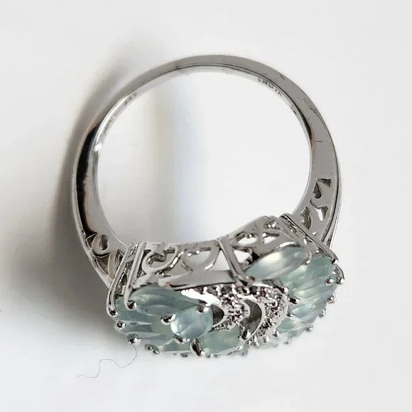 Retired 925 Cluster Teardrop Blue Leaf Aquamarine & White Zircon Size 7 Ring - Picture 10 of 16